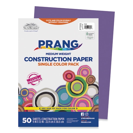 Sunworks SunWorks Construction Paper, 50 lb Text Weight, 9 x 12, Violet, PK50 7203